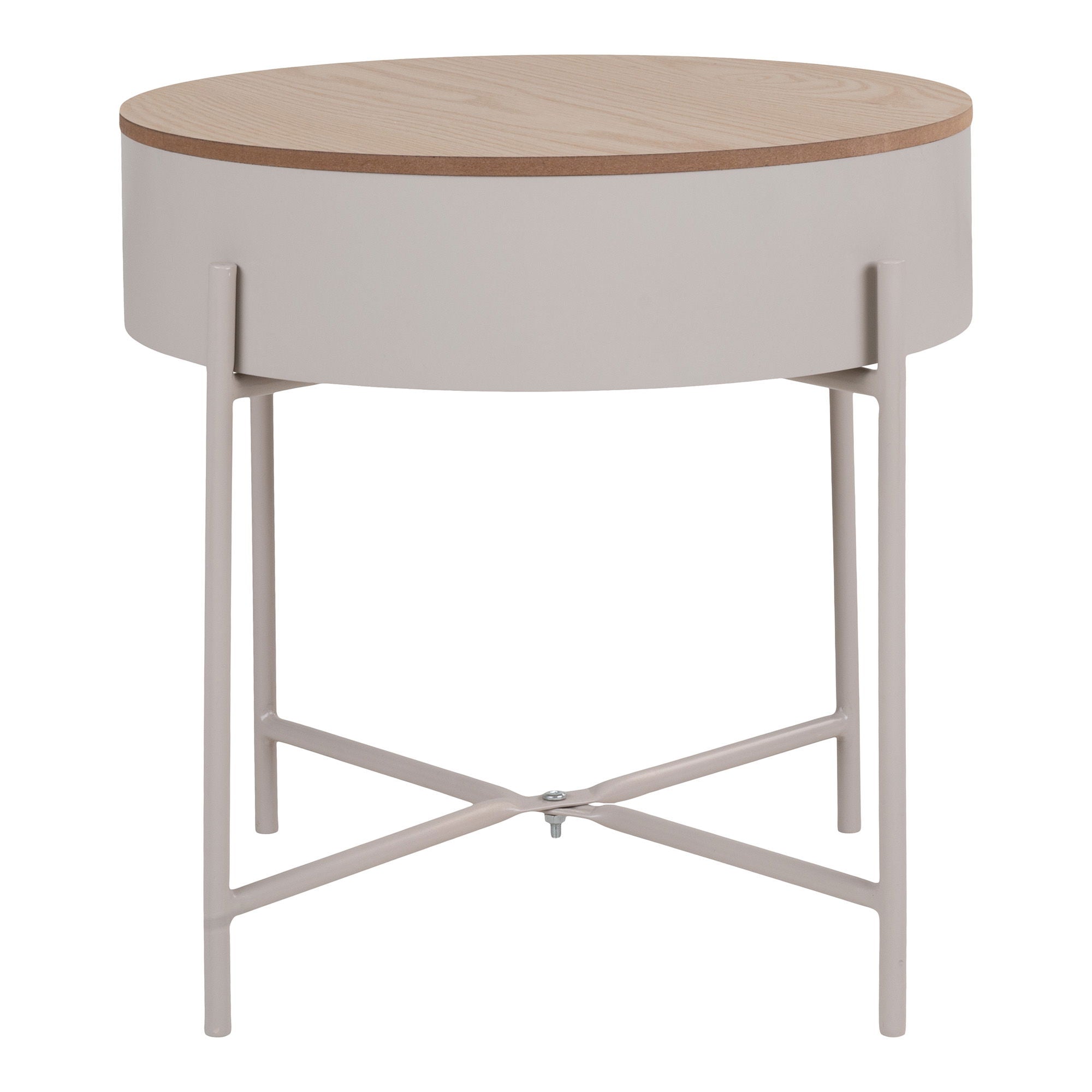 House Nordic Sisco bijzettafel met rond Ø40 cm naturel MDF blad en lichtbeige stalen frame voor Scandi-interieur